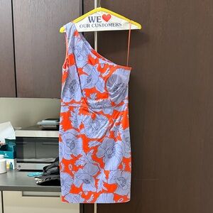 J. Crew One-Shoulder Floral Sheath Dress in Orange and Lavender